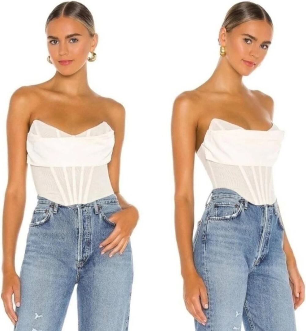 NEW NBD Hailee Bustier Corset Top Ivory Cream Boned Bodice Women's Lg